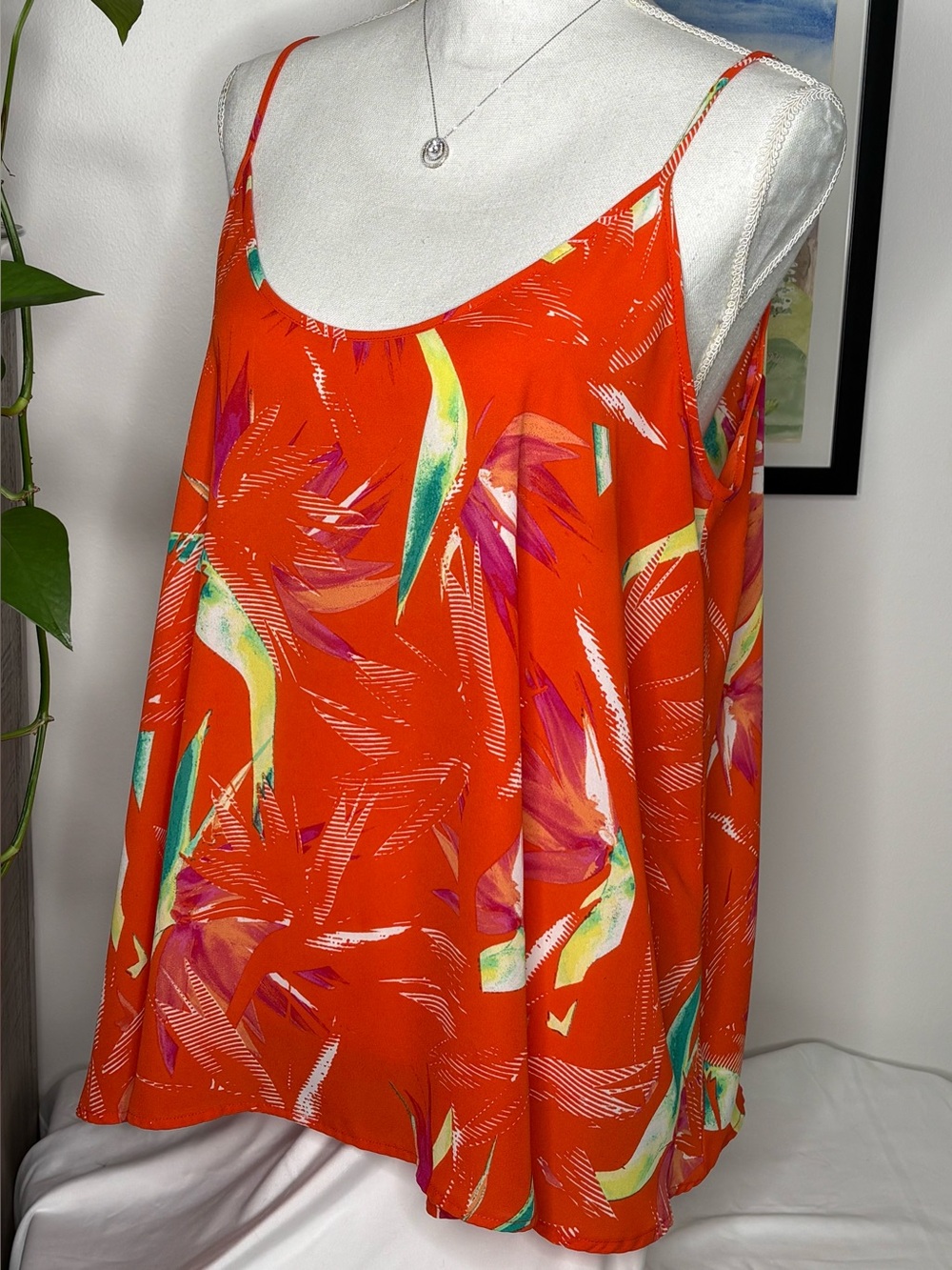 APT. 9 Women's Orange Floral Cami Tank Top Adjustable Straps Polyester Size XL